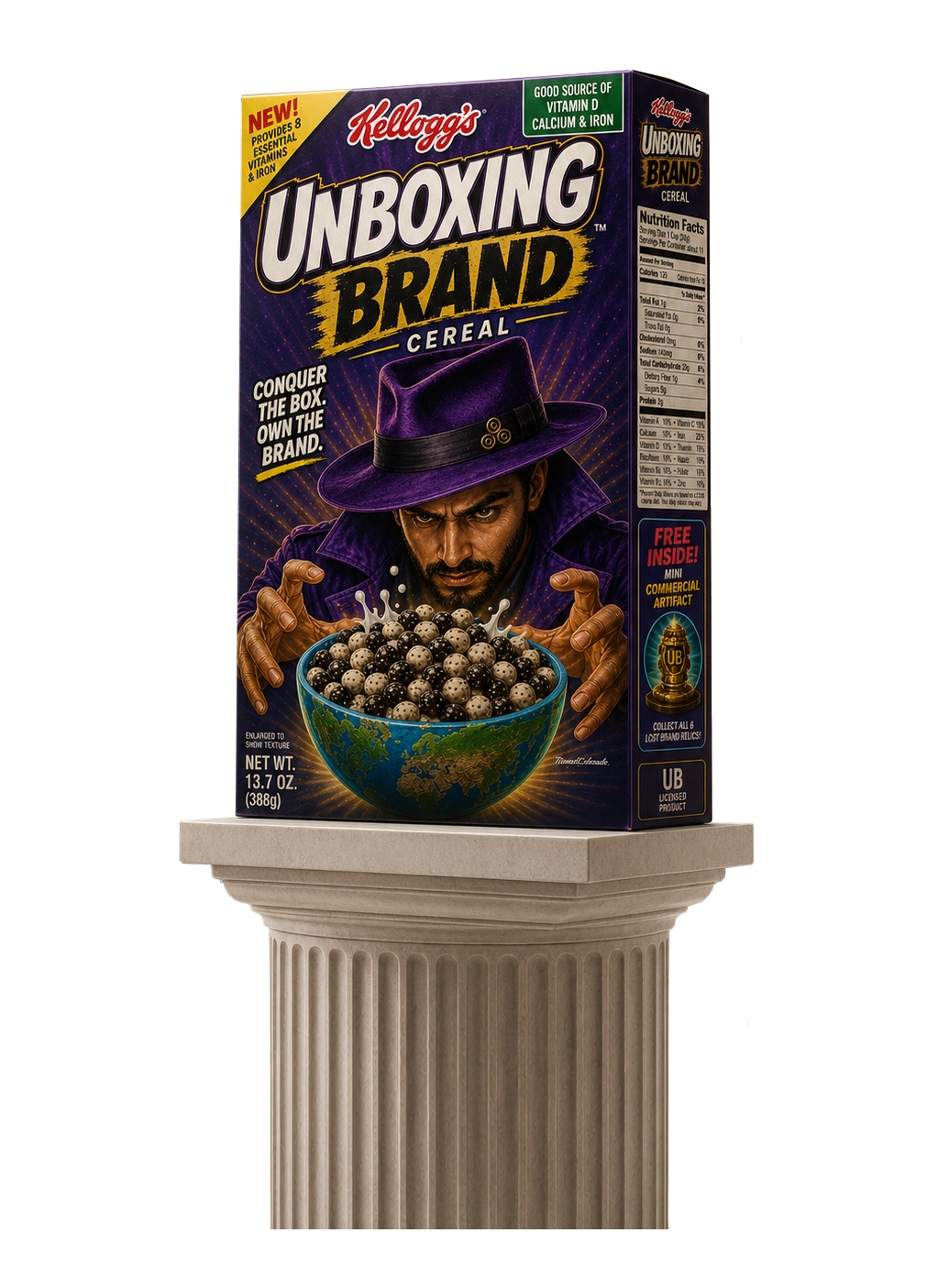 Unboxing Brand Cereal sobre un altar publicitario